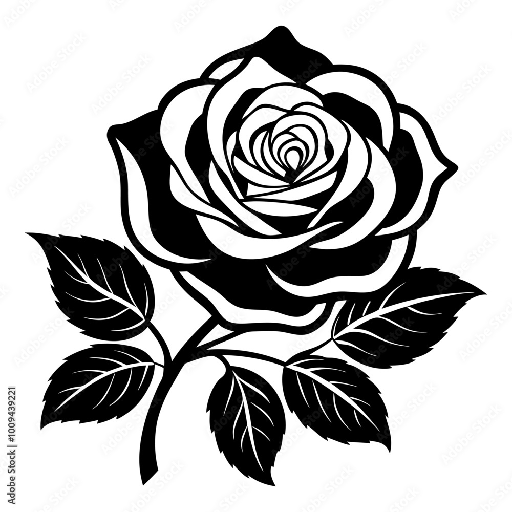 set-of-decorative-rose-with-leaves--flower--silhouette set-of-decorative-rose-with-leaves--flower--silhouette