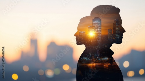 Dual city exposure silhouette with sunset bokeh