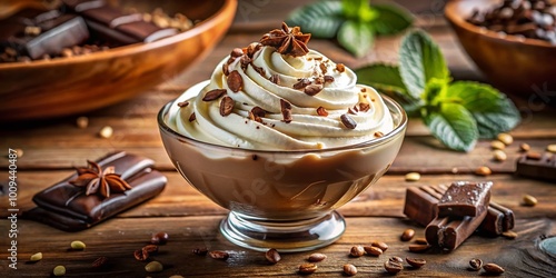 Satisfying Stodge: A Deliciously Creamy Dessert with Chocolate and Whipped Topping in a Bowl photo