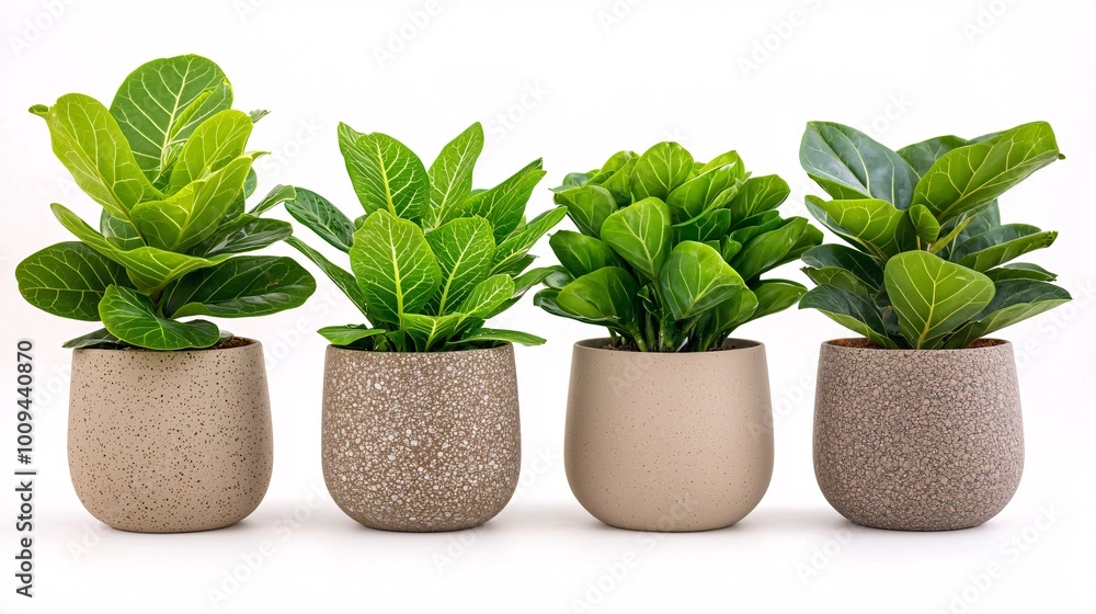 Four potted plants on a white background. Four potted plants on a white background.