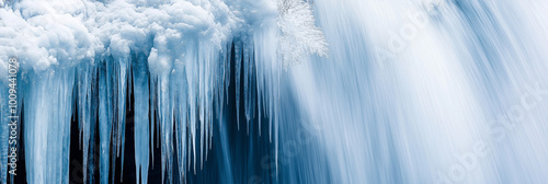 Majestic ice formations and cascading water captured in a stunning frozen landscape