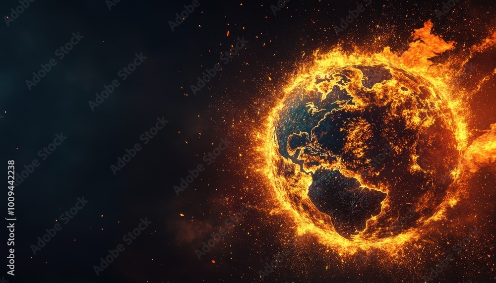 Fiery Planet Earth Burning with Apocalyptic Destruction Fiery Planet Earth Burning with Apocalyptic Destruction
