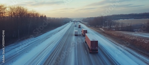 Trucks on Snowy Highway photo