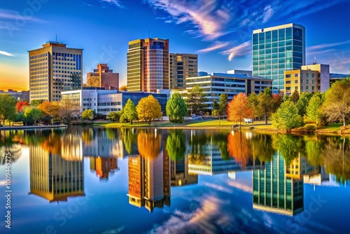 Scenic View of Huntsville Skyline with Modern Architecture and Clear Blue Sky in Alabama, USA