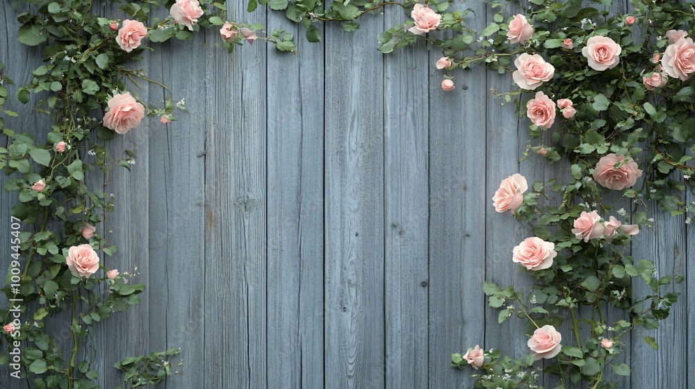 Pink roses growing on weathered wood fence. Pink roses growing on weathered wood fence.