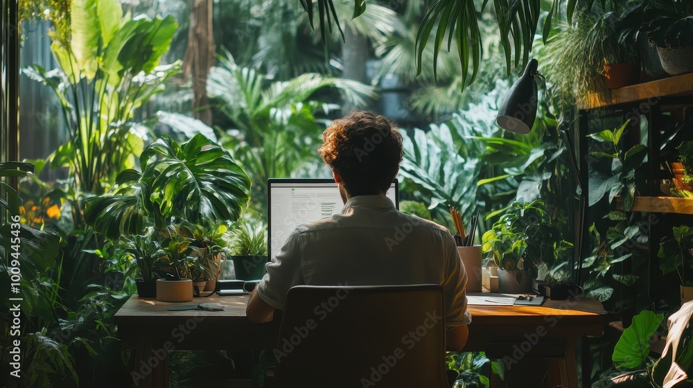 Serene Workspace In Lush Tropical Garden Serene Workspace In Lush Tropical Garden