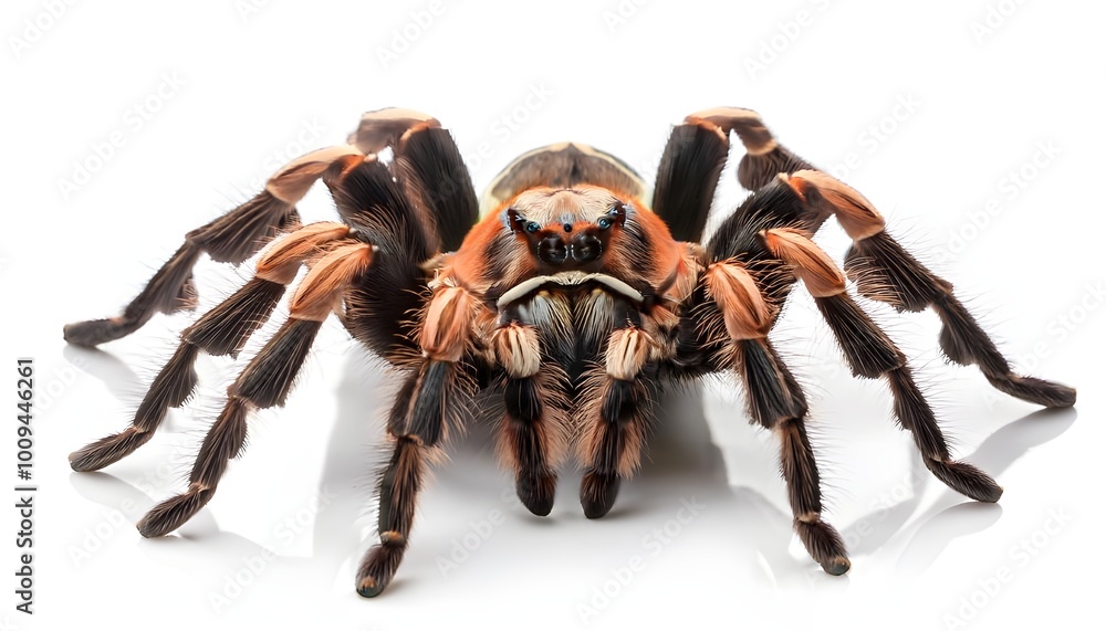 The spiders are displayed with distinct species variations, featuring hairy legs, vibrant or subtle coloration, and unique patterns. The variety of tarantulas is shown on a clean, white background to The spiders are displayed with distinct species variations, featuring hairy legs, vibrant or subtle coloration, and unique patterns. The variety of tarantulas is shown on a clean, white background to