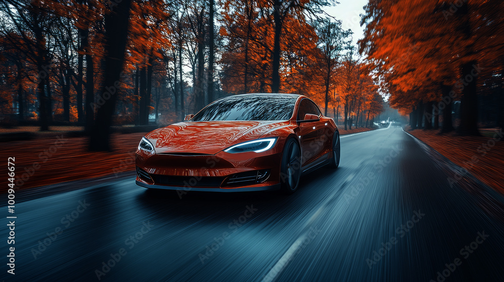 EV (Electric Vehicle) electric car is driving on a winding road
EV (Electric Vehicle) electric car is driving on a winding road