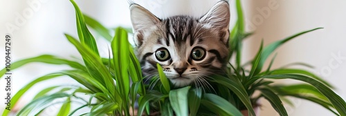 kitten with spider plant  photo