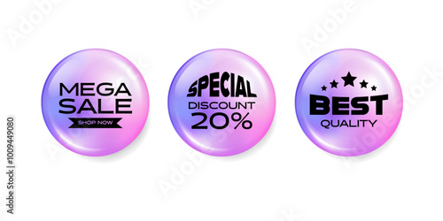 Sale and special offer tag, price tags, Sales Label, banner. 3D Round sticker badge with offer message. illustration vector premium.