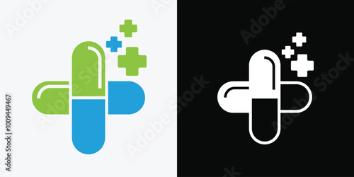 Capsule pill medicine drug logo icon.