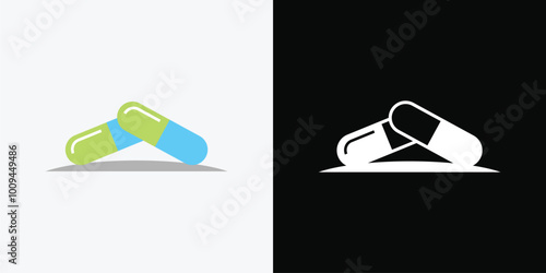 Capsule pill medicine drug logo icon.