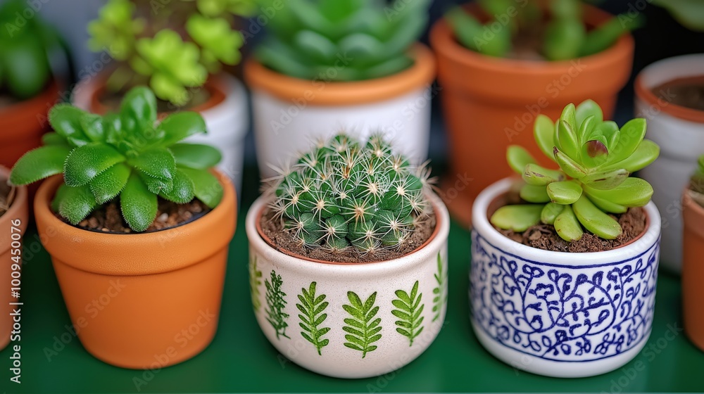 Indoor nature retreat: home garden with succulents and cacti in decorative pots Indoor nature retreat: home garden with succulents and cacti in decorative pots