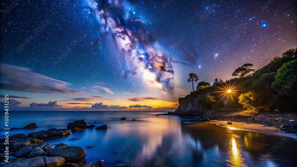 Fototapeta premium Serene and Beautiful Goodnight Images of Starry Skies, Calm Oceans, and Peaceful Night Landscapes