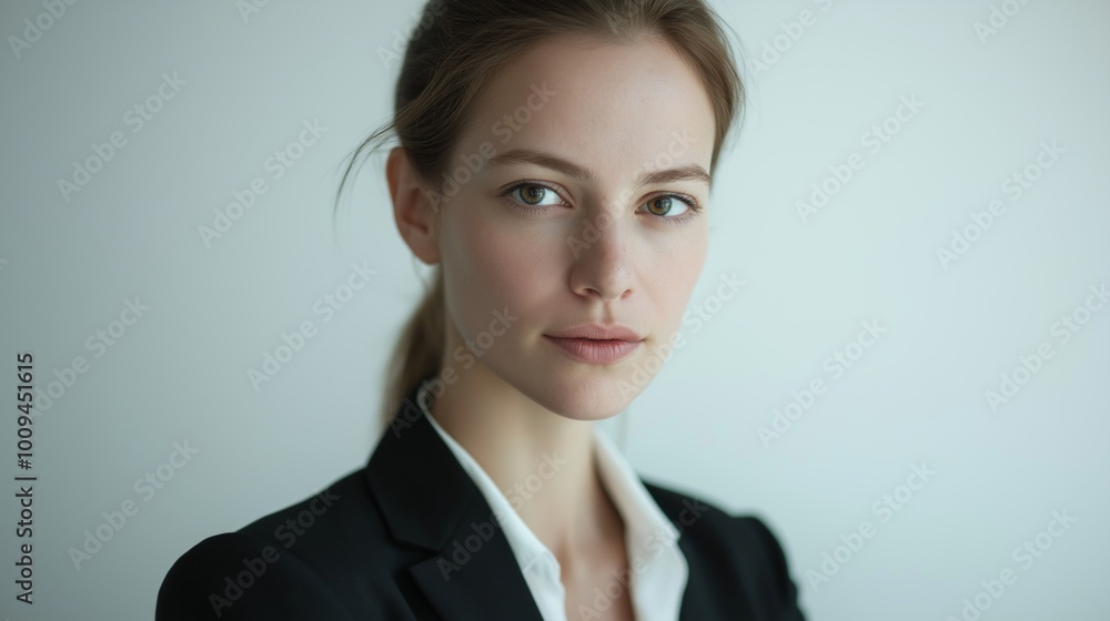 Confident businesswoman in formal office setting exudes success and leadership. Portrait conveys determination and ambition, perfect for business concepts Confident businesswoman in formal office setting exudes success and leadership. Portrait conveys determination and ambition, perfect for business concepts