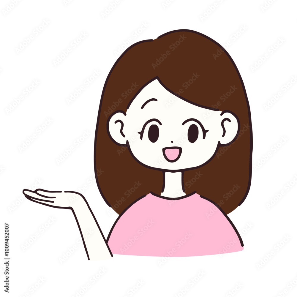 笑顔で案内する仕草の女性 笑顔で案内する仕草の女性
