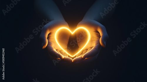 Hands Holding a Luminous Heart Outline