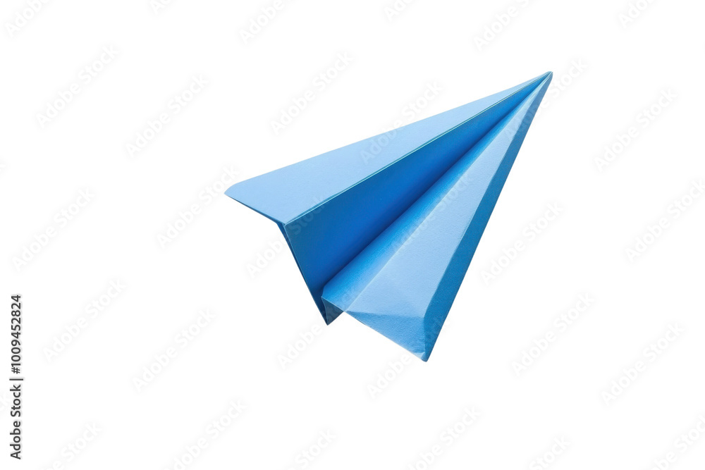 Blue paper airplane, white isolate background transparent background Blue paper airplane, white isolate background transparent background