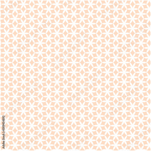 A seamless geometric pattern featuring a light peach color with white shapes, suitable for backgrounds or textiles.