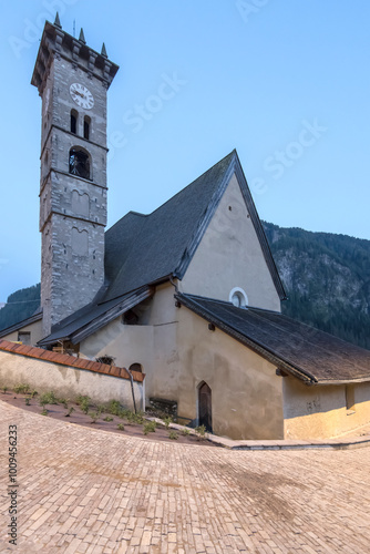 Filippo and Giacomo saints church apse view, Campitello di Fassa, Italy photo