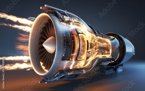 Visualizing Jet Engine Combustion: Temperature Gradients and Efficiency Metrics photo