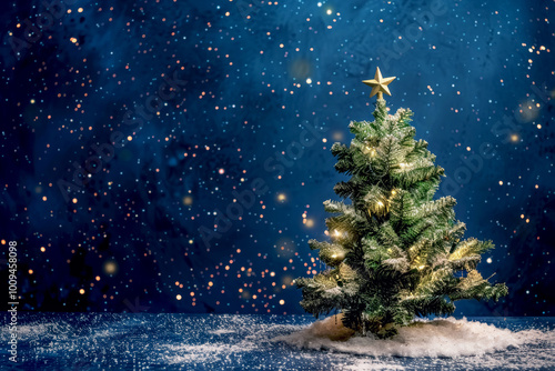 Wallpaper Mural Elegant Christmas Tree on Festive Blue Background, Perfect Holiday Decoration. Copy space Torontodigital.ca