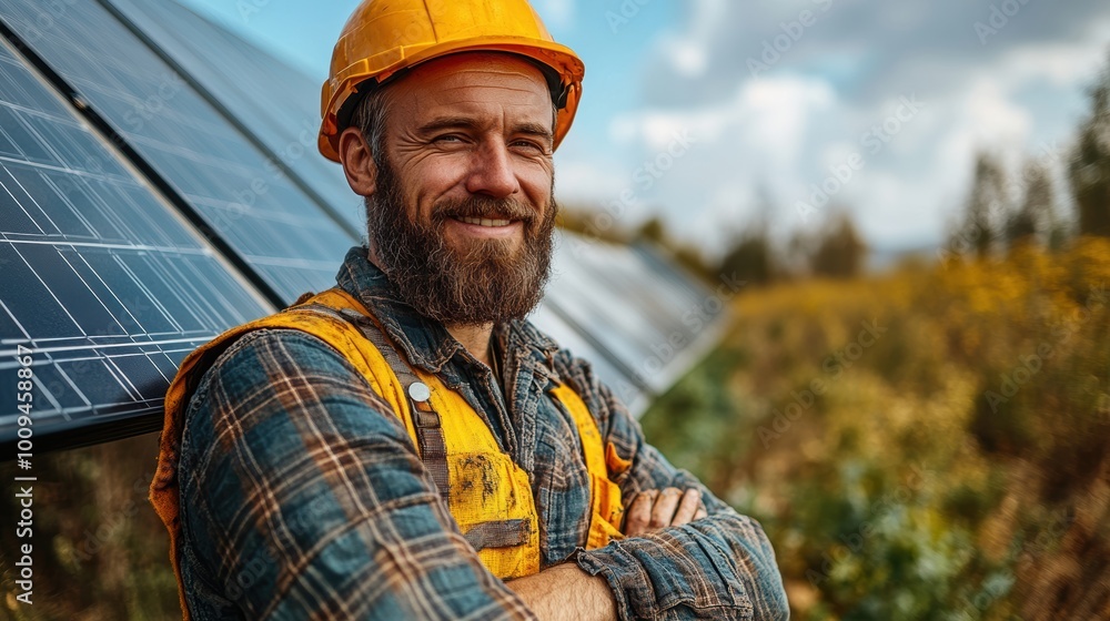 Worker Installing Solar Panels on a Roof Worker Installing Solar Panels on a Roof