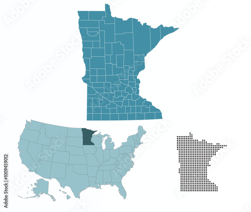 Map of Minnesota state in the colors of the Democratic Party