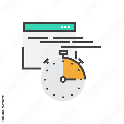 Illustration of a website with a stopwatch showing fast loading time.