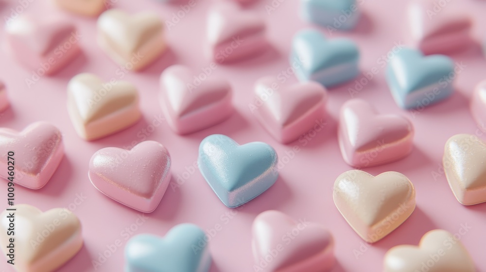 Colorful Heart-Shaped Marshmallows on a Pink Background Colorful Heart-Shaped Marshmallows on a Pink Background