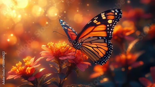 Butterfly Resting on Flower in Soft Light