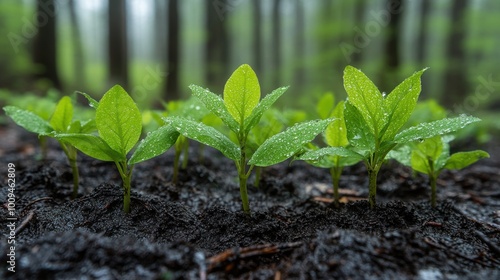 Fresh Saplings Growing in Forest Environment