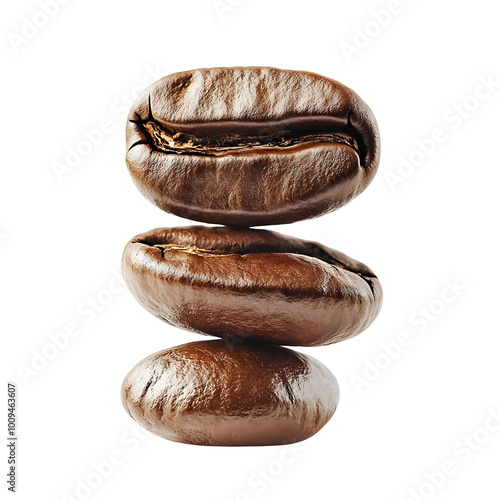 Coffee beans isolated on transparent background. Png format
