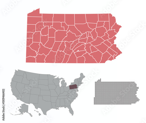 Map of Pennsylvania state in the colors of the Republican Party