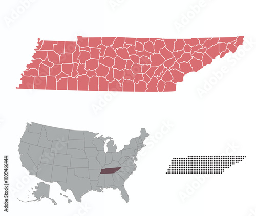 Map of Tennessee state in the colors of the Republican Party