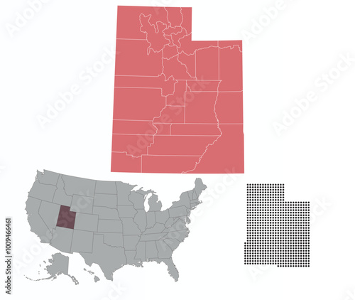 Map of Utah state in the colors of the Republican Party