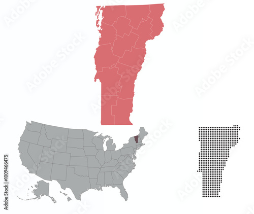 Map of Vermont state in the colors of the Republican Party