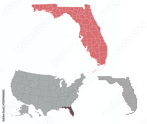 Map of Florida state in the colors of the Republican Party