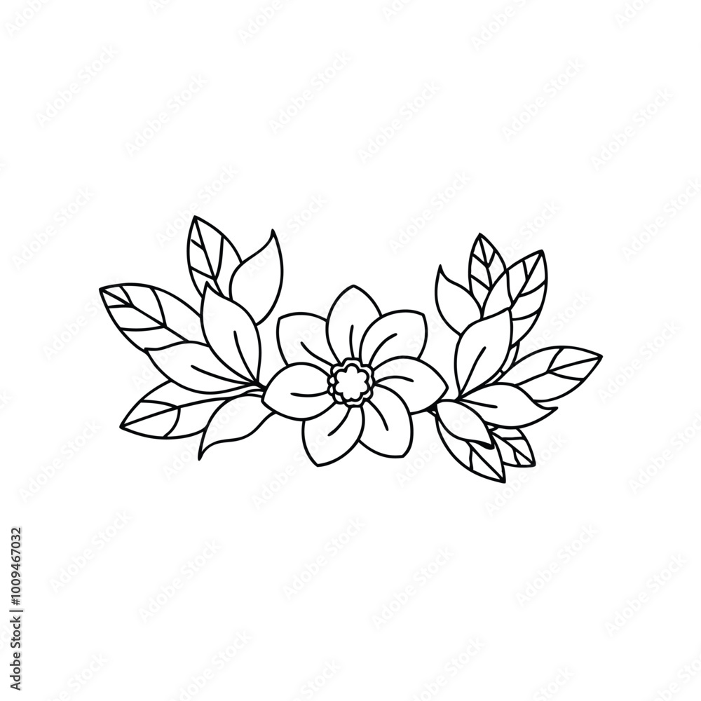 Minimalistic Floral Border with Outline Flowers and Leaves Minimalistic Floral Border with Outline Flowers and Leaves