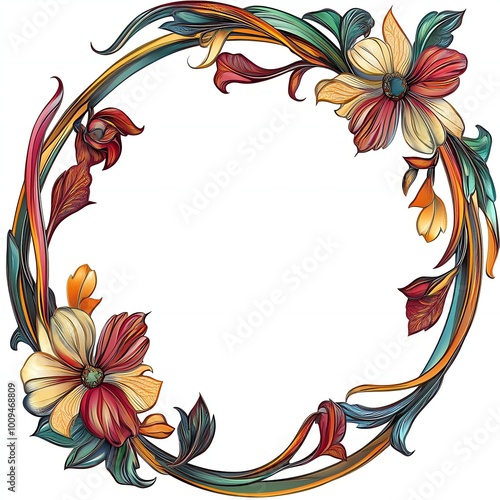 Elegant Art Nouveau floral frame border design isolated on white background with intricate retro style detailing new beautiful stock image illustration AI photo