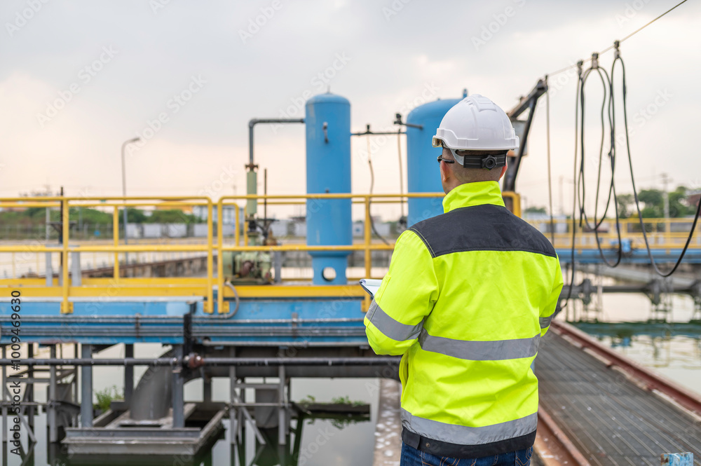 Environmental engineers work at wastewater treatment plants,Water supply engineering working at Water recycling plant for reuse Environmental engineers work at wastewater treatment plants,Water supply engineering working at Water recycling plant for reuse