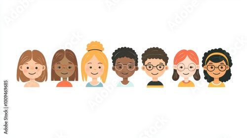 Illustration of diverse cartoon faces showing various ethnicities and styles, perfect for representing inclusiveness and community.