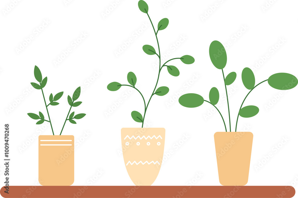 Fototapeta premium Houseplant shelf with home botany. Green wall decoration