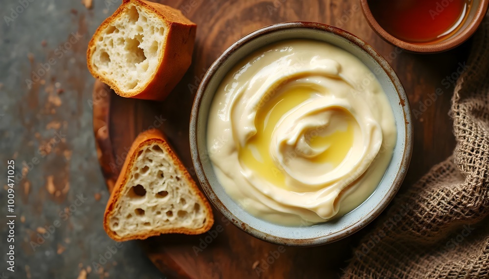 Uurag Clotted Cream with Fresh Bread and Honey (Mongolian Cuisine) Uurag Clotted Cream with Fresh Bread and Honey (Mongolian Cuisine)