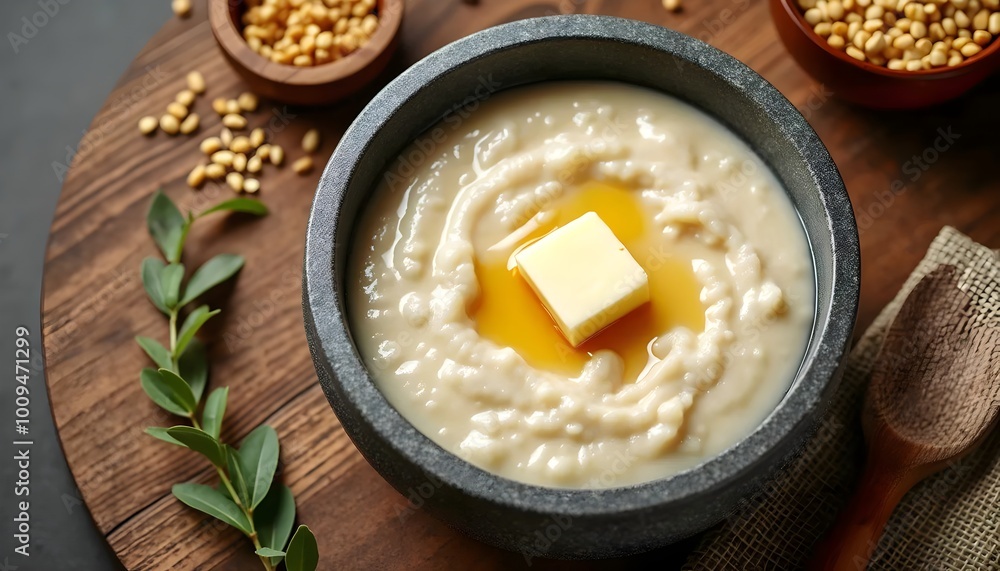 Mongolian Barley Porridge Topped with Butter and Drizzled with Honey (Mongolian Cuisine) Mongolian Barley Porridge Topped with Butter and Drizzled with Honey (Mongolian Cuisine)