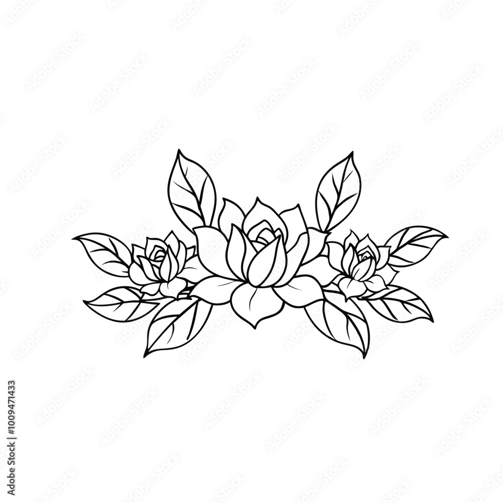 Minimalistic Floral Border with Outline Flowers and Leaves Minimalistic Floral Border with Outline Flowers and Leaves