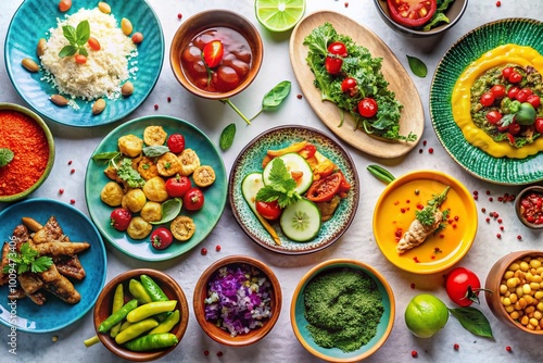 Wallpaper Mural Set of Colorful Plates with Delicious Dishes Displayed on a Clean White Background for Culinary Use Torontodigital.ca