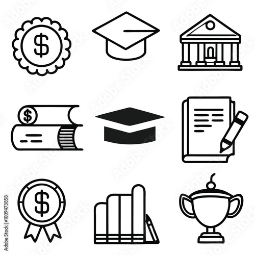 graduation cap books computer flask pencil back to shool education icon set.