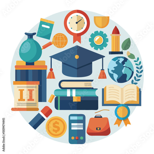 graduation cap books computer flask pencil back to shool education icon set.