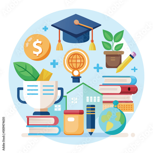 graduation cap books computer flask pencil back to shool education icon set.